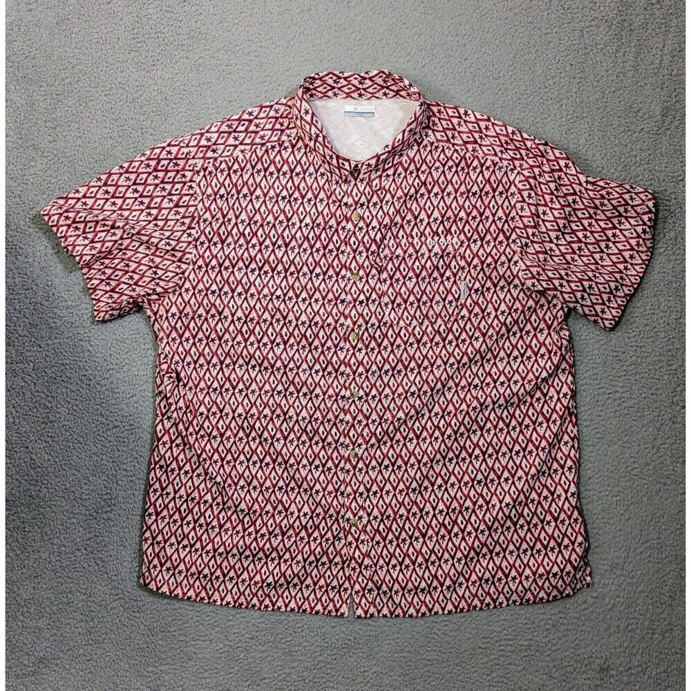 Columbia PFG Shirt XXL Super Slack Tide Vented Fishing Pattern Multicolor Red